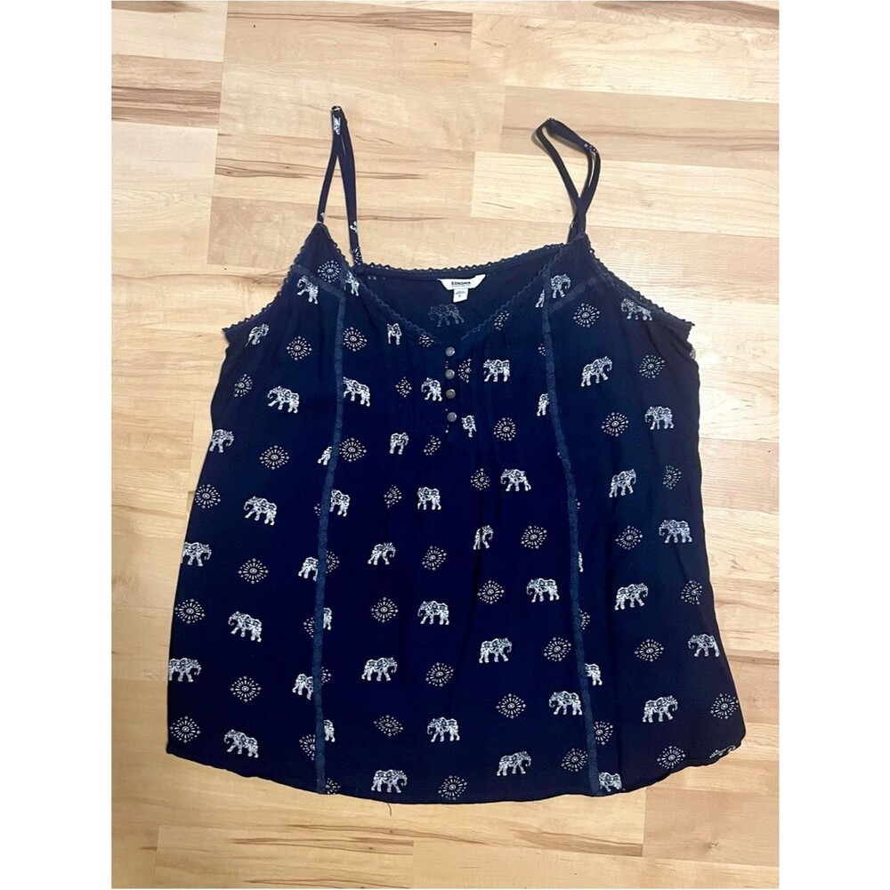 Sonoma Navy Elephant Print Cami Tank – Size Large